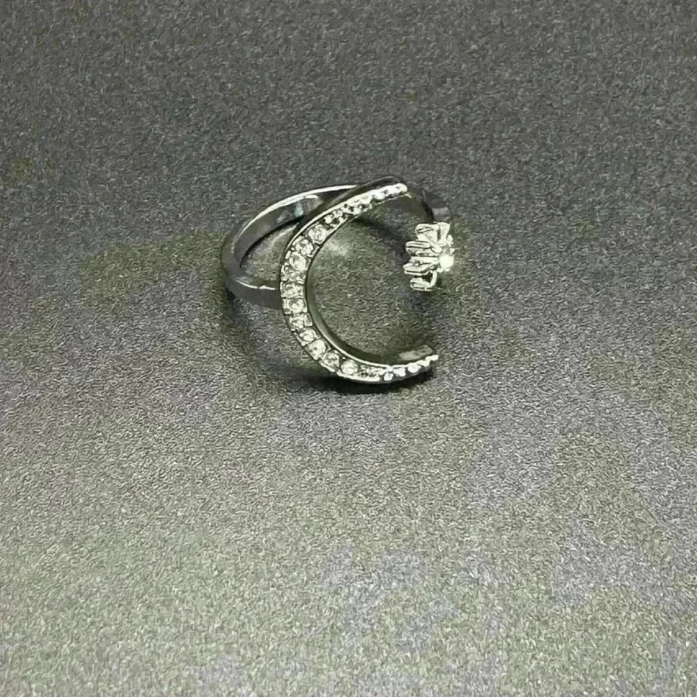 Moon and Star adjustable open silver tone ring ✨ - Picture 2 of 3